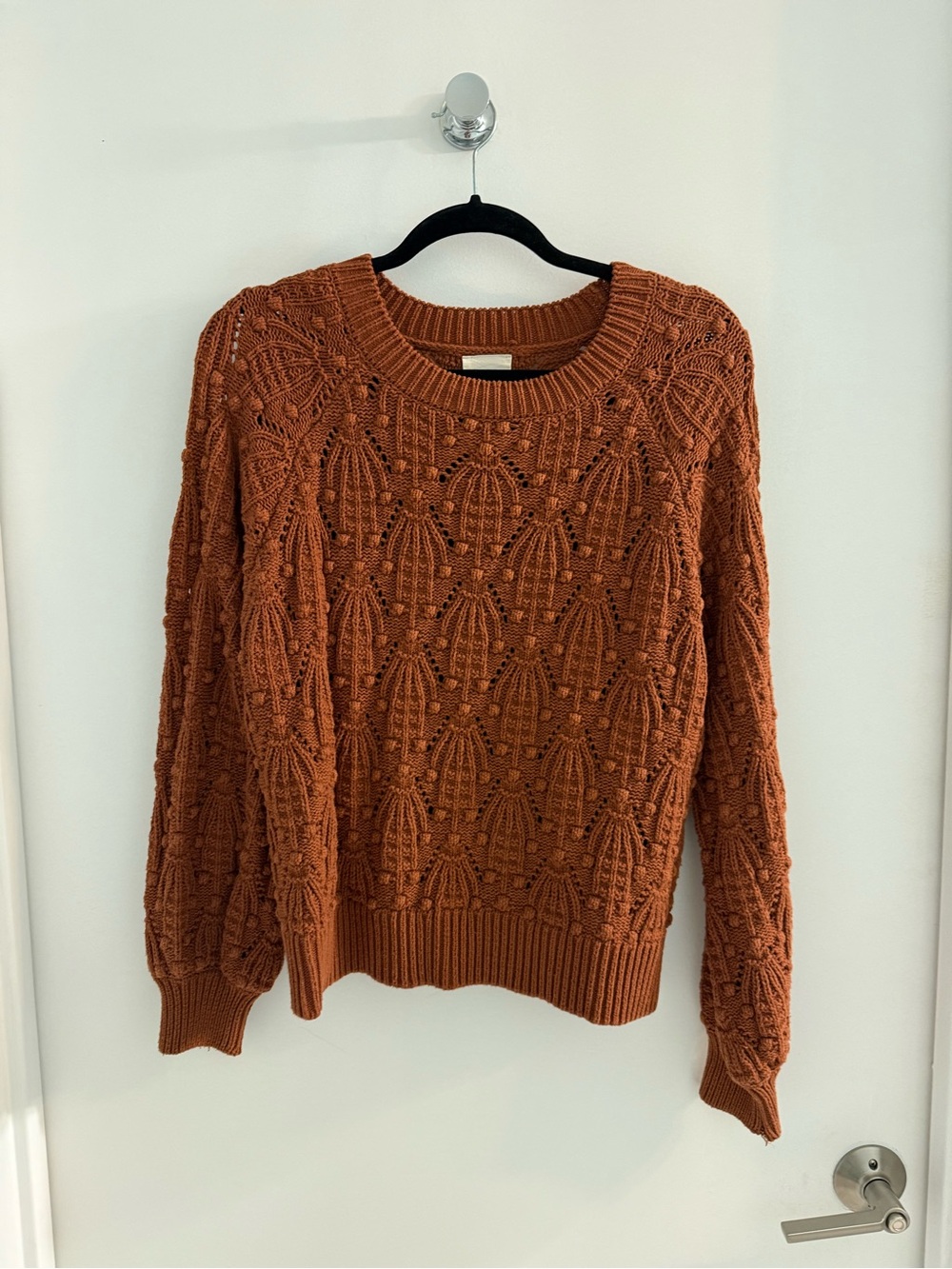 Francesca’s Rust Orange Cable Knit Crewneck Sweater